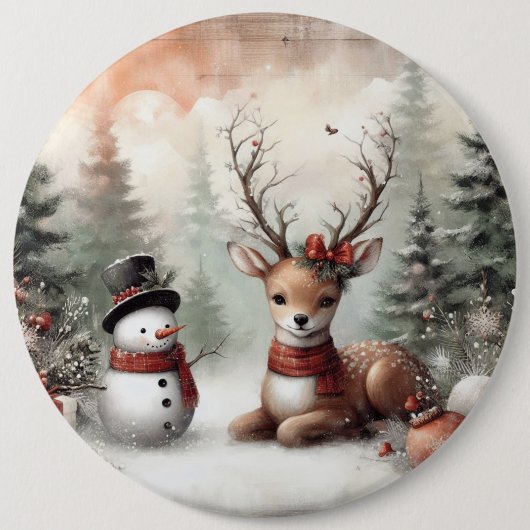 Weihnachtswild/Schneemann im klassischen Wald Button (Vorderseite)