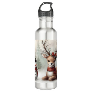 Weihnachtswild/Schneemann im klassischen Wald Edelstahlflasche