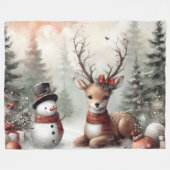 Weihnachtswild/Schneemann im klassischen Wald Fleecedecke (Vorderseite (Horizontal))