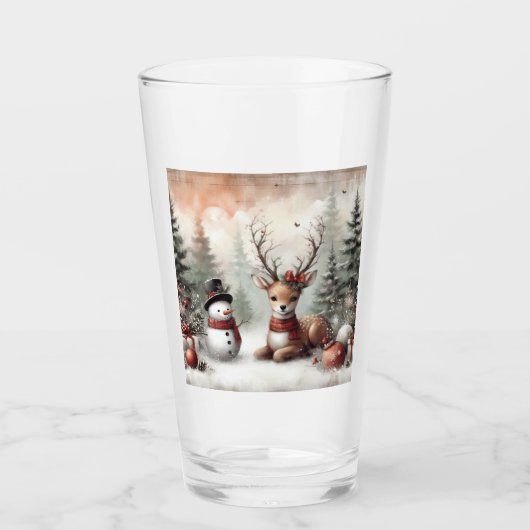 Weihnachtswild/Schneemann im klassischen Wald Glas (Vorderseite)