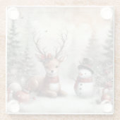Weihnachtswild/Schneemann im klassischen Wald Glasuntersetzer (Rückseite)