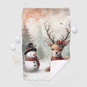 Weihnachtswild/Schneemann im klassischen Wald Golfhandtuch (Insitu)