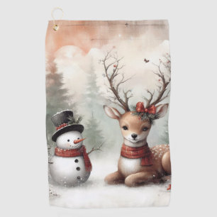 Weihnachtswild/Schneemann im klassischen Wald Golfhandtuch