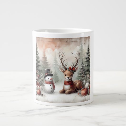 Weihnachtswild/Schneemann im klassischen Wald Jumbo-Tasse (Vorderseite)
