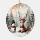 Weihnachtswild/Schneemann im klassischen Wald Keramik Ornament (Links)