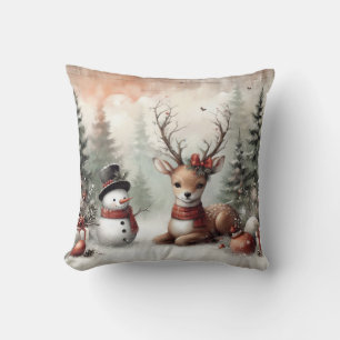 Weihnachtswild/Schneemann im klassischen Wald Kissen
