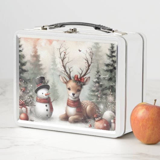 Weihnachtswild/Schneemann im klassischen Wald Metall Brotdose (Beispiel)