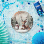 Weihnachtswild/Schneemann im klassischen Wald Pappteller (Party)