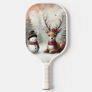 Weihnachtswild/Schneemann im klassischen Wald Pickleball Schläger
