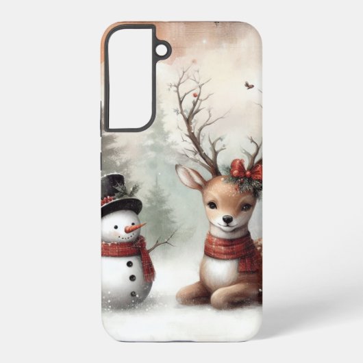 Weihnachtswild/Schneemann im klassischen Wald Samsung Galaxy Hülle (Rückseite)