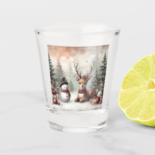 Weihnachtswild/Schneemann im klassischen Wald Schnapsglas