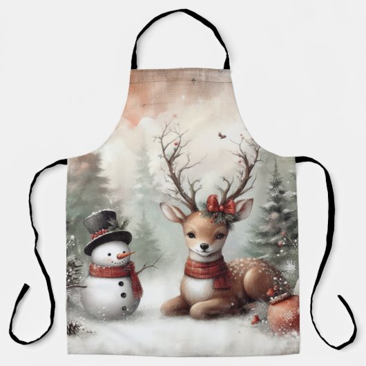Weihnachtswild/Schneemann im klassischen Wald Schürze (Vorderseite)