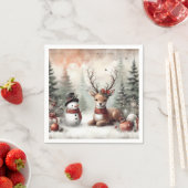 Weihnachtswild/Schneemann im klassischen Wald Serviette (Beispiel)