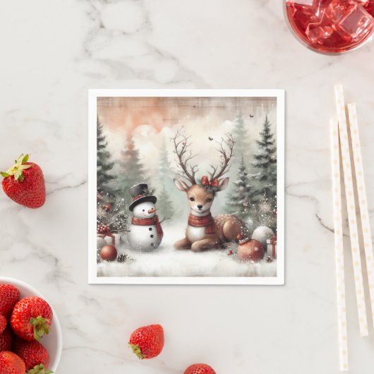 Weihnachtswild/Schneemann im klassischen Wald Serviette (Beispiel)