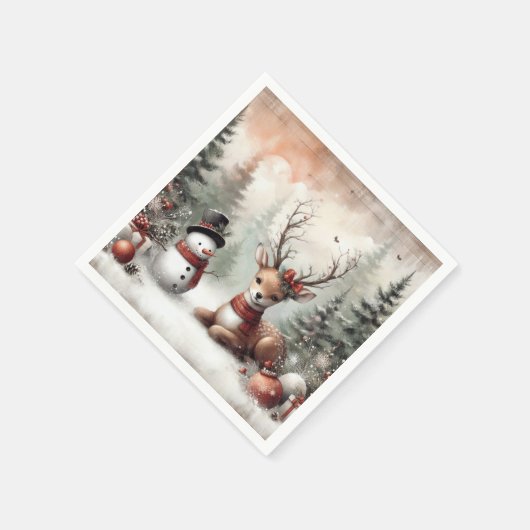 Weihnachtswild/Schneemann im klassischen Wald Serviette (Ecke)