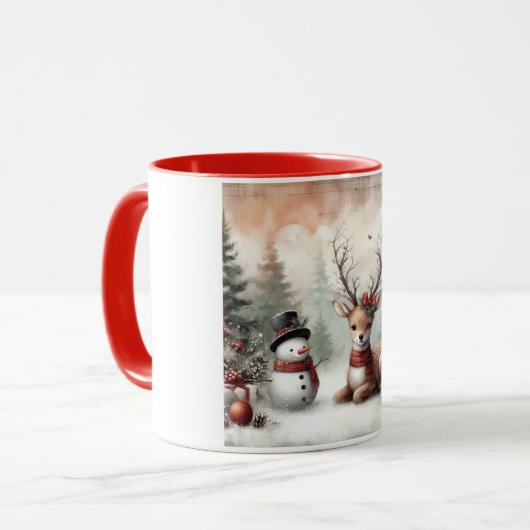 Weihnachtswild/Schneemann im klassischen Wald Tasse (Vorderseite Links)