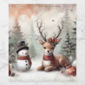 Weihnachtswild/Schneemann im klassischen Wald Weinetikett (Einzelnes Label)