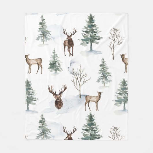 Weihnachtswild und Winterbäume Fleecedecke (Vorderseite)
