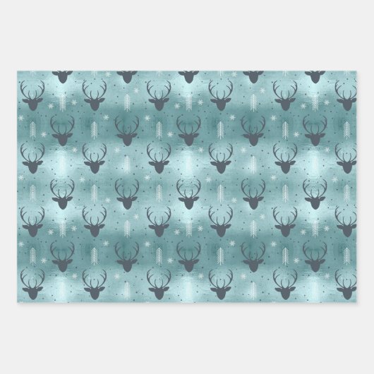 Weihnachtswildflechte, Streifen, Bäume Aquamarin I Geschenkpapier Set (Vorderseite)