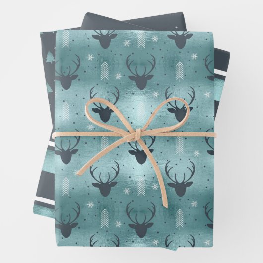 Weihnachtswildflechte, Streifen, Bäume Aquamarin I Geschenkpapier Set (Beispiel)