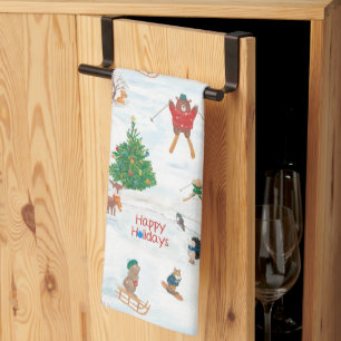 Weihnachtswildtiere in Schneeflocken Geschirrtuch