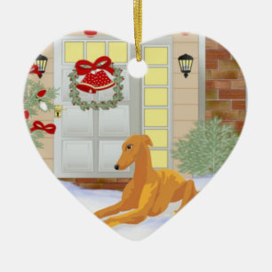 Weihnachtswindhund Keramikornament