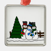 Weihnachtswinter-Schneemann-Freunde Silbernes Ornament (Vorne)