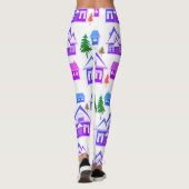 Weihnachtswinterbild lila, rosa Häuser Leggings (Rückseite)