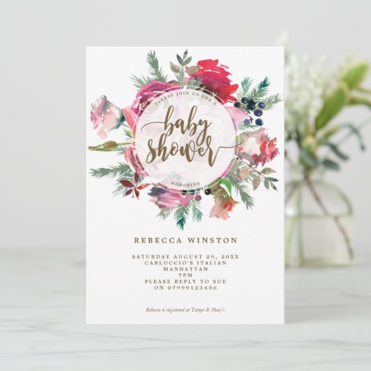 Weihnachtswinterdusche mit Blumen Einladung (Stehend Vorderseite)