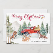 Weihnachtswinterfox Familienroter LKW Feiertagskarte (Vorderseite)