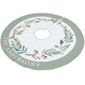 Weihnachtswinters Berries Wreath Custom Familienna Polyester Weihnachtsbaumdecke (Schrägansicht)