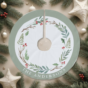 Weihnachtswinters Berries Wreath Custom Familienna Polyester Weihnachtsbaumdecke