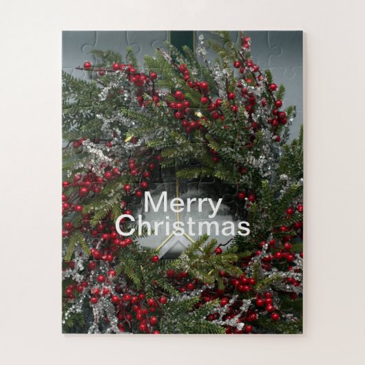 Weihnachtswinters Wreath Red Berries Icicles Puzzle (Vertikal)