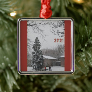 Weihnachtswinterszene Ornament Aus Metall