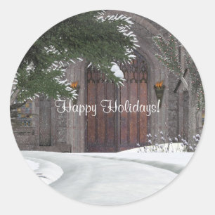 Weihnachtswinterszenen-Sticker Runder Aufkleber