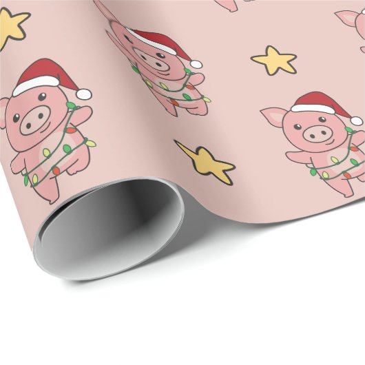 Weihnachtswintertiere Schwein Wrapping Paper Geschenkpapier (Rolleneckpunkt)