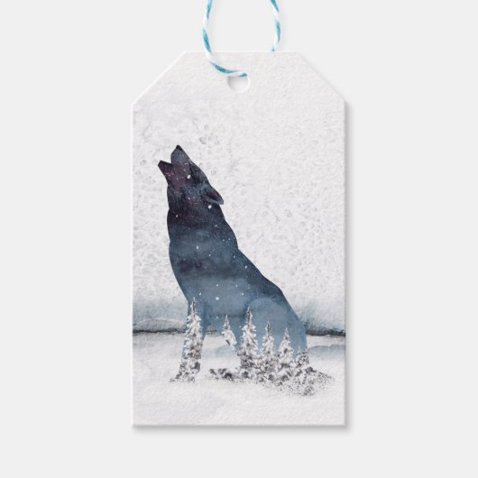 Weihnachtswinterwald Wolf Geschenkanhänger (Vorderseite)