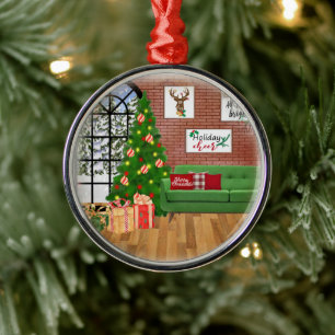 Weihnachtswohnzimmer dekoriert ornament aus metall