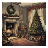 Weihnachtswohnzimmer mit Christbaum Poster (Vorderseite)