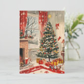 Weihnachtswohnzimmer mit festlicher Zuhause Feiertagskarte (Stehend Vorderseite)