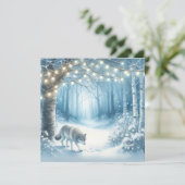 Weihnachtswolf im magischen verzauberten Winterwal Feiertagskarte (Stehend Vorderseite)