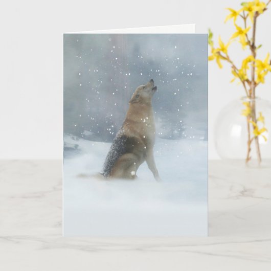 Weihnachtswolf im Schnee Karte (Gelbe Blume)