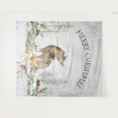 Weihnachtswolf in schneebedeckten Wäldern frohe We Wandteppich (Vorderseite (Horizontal))