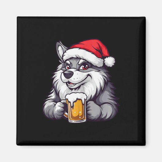 Weihnachtswolf mit Bier-Comic Magnet (Vorne)