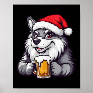 Weihnachtswolf mit Bier-Comic Poster