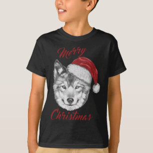 Weihnachtswolf mit Weihnachtsmannmütze T-Shirt