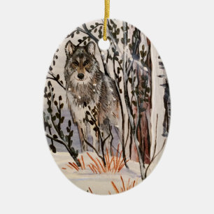 Weihnachtswolf-Verzierung Keramikornament