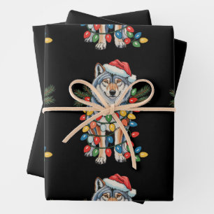 Weihnachtswolf Weihnachtsmann Hut Xmas Lichter Tie Geschenkpapier Set