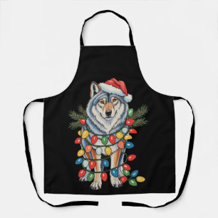 Weihnachtswolf Weihnachtsmann Hut Xmas Lichter Tie Schürze