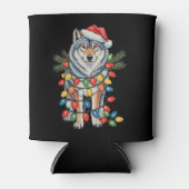 Weihnachtswolf Weihnachtsmannmütze Xmas Lights Tie Dosenkühler (Vorderseite)